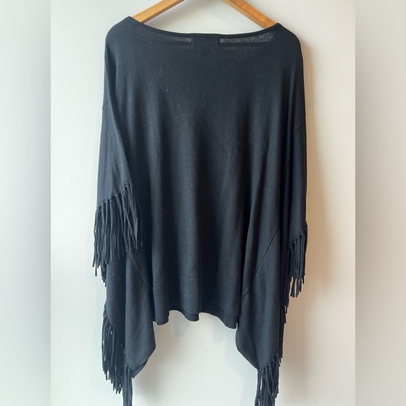 LAST CHANCE Michael Kors Black Fringe Poncho Sweater - Picture 4 of 4